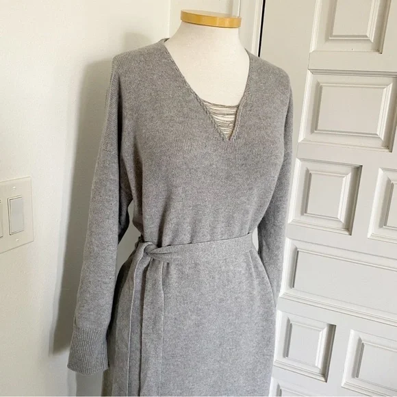 Peserico Gray (Grey) Cashmere Wool Silk Sweater Dress Tie Waist Size 48 IT - Picture 15 of 15